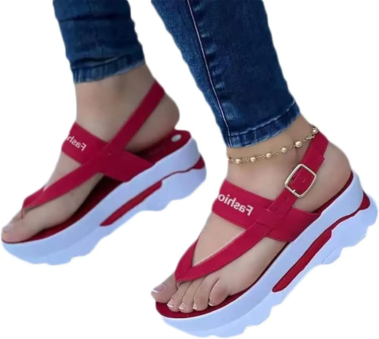 Womens Wedge Sandals Flip Flops Casual Summer Open Toe Platform Sport Sandals Comfortable Thong Beach Sandal with Buckle Ankle Strap,Black,US10/EU41
