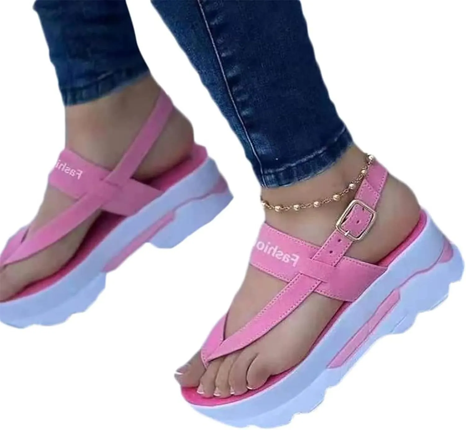 Womens Wedge Sandals Flip Flops Casual Summer Open Toe Platform Sport Sandals Comfortable Thong Beach Sandal with Buckle Ankle Strap,Black,US10/EU41