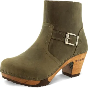 woody Women's Tina Clog Ankle Boots, olive, 9.5 Women