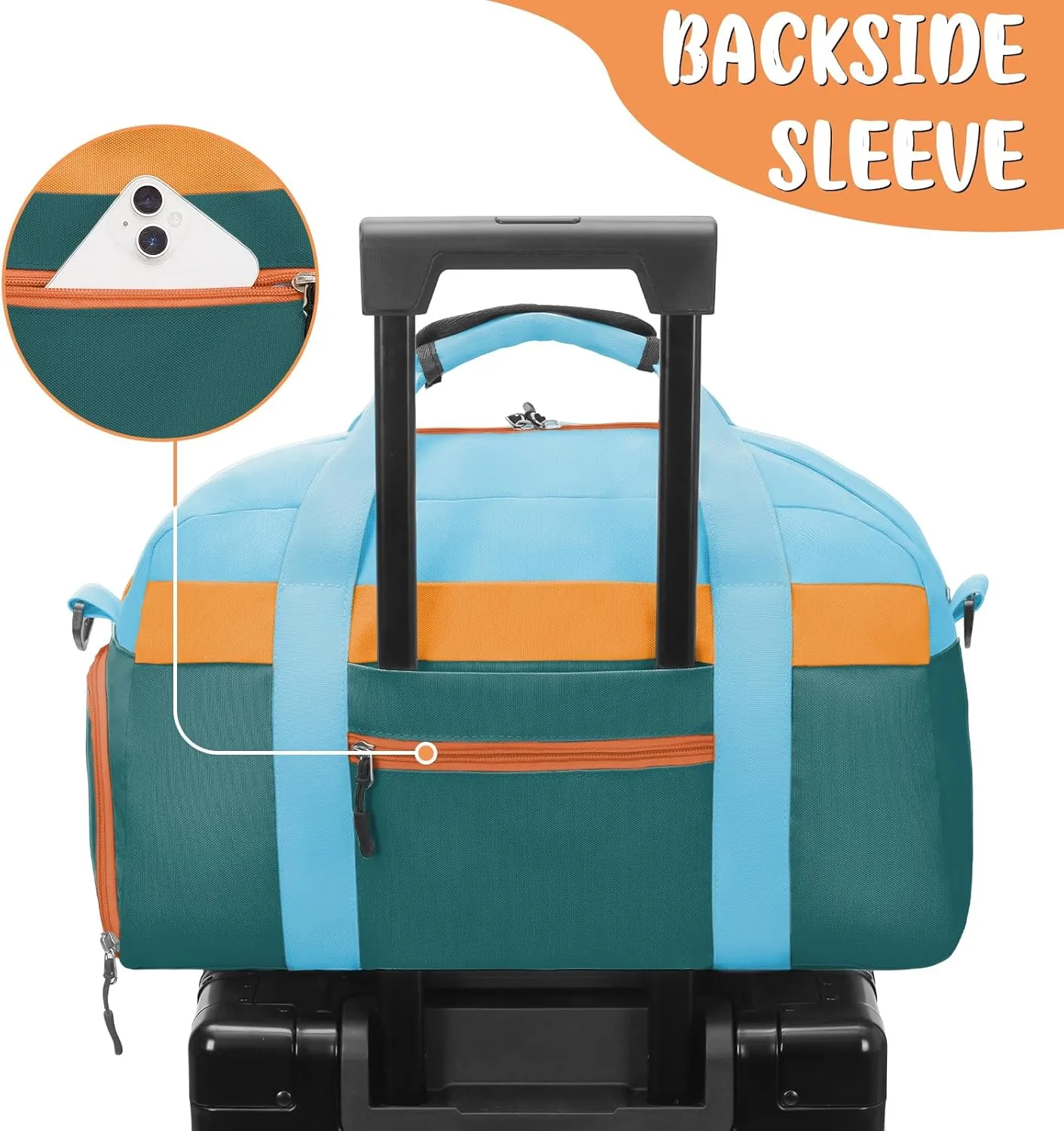 WOOMADA Travel Duffle Bag, Weekend Bag with Wet Pocket & Trolley Sleeve, Overnight Bag With Shoe Compartment, Fit for Sports Practice, Travel and Gifts(green blue)