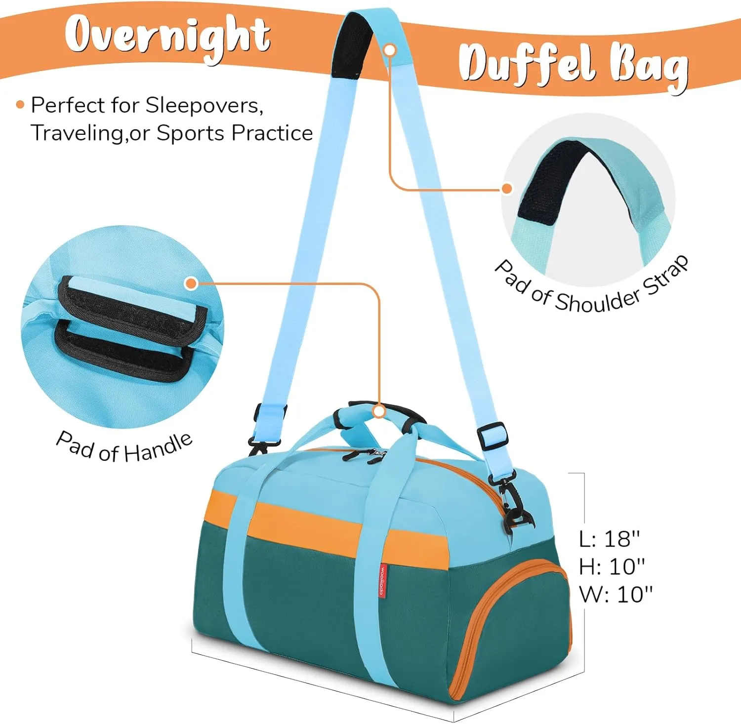 WOOMADA Travel Duffle Bag, Weekend Bag with Wet Pocket & Trolley Sleeve, Overnight Bag With Shoe Compartment, Fit for Sports Practice, Travel and Gifts(green blue)