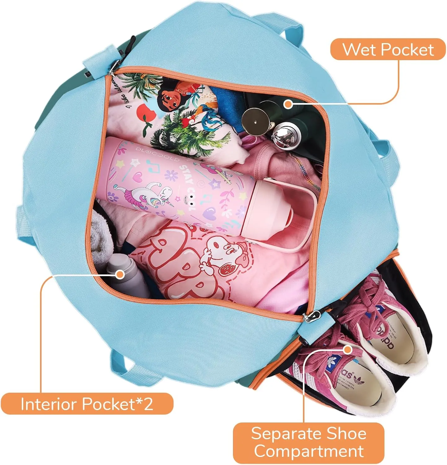 WOOMADA Travel Duffle Bag, Weekend Bag with Wet Pocket & Trolley Sleeve, Overnight Bag With Shoe Compartment, Fit for Sports Practice, Travel and Gifts(green blue)