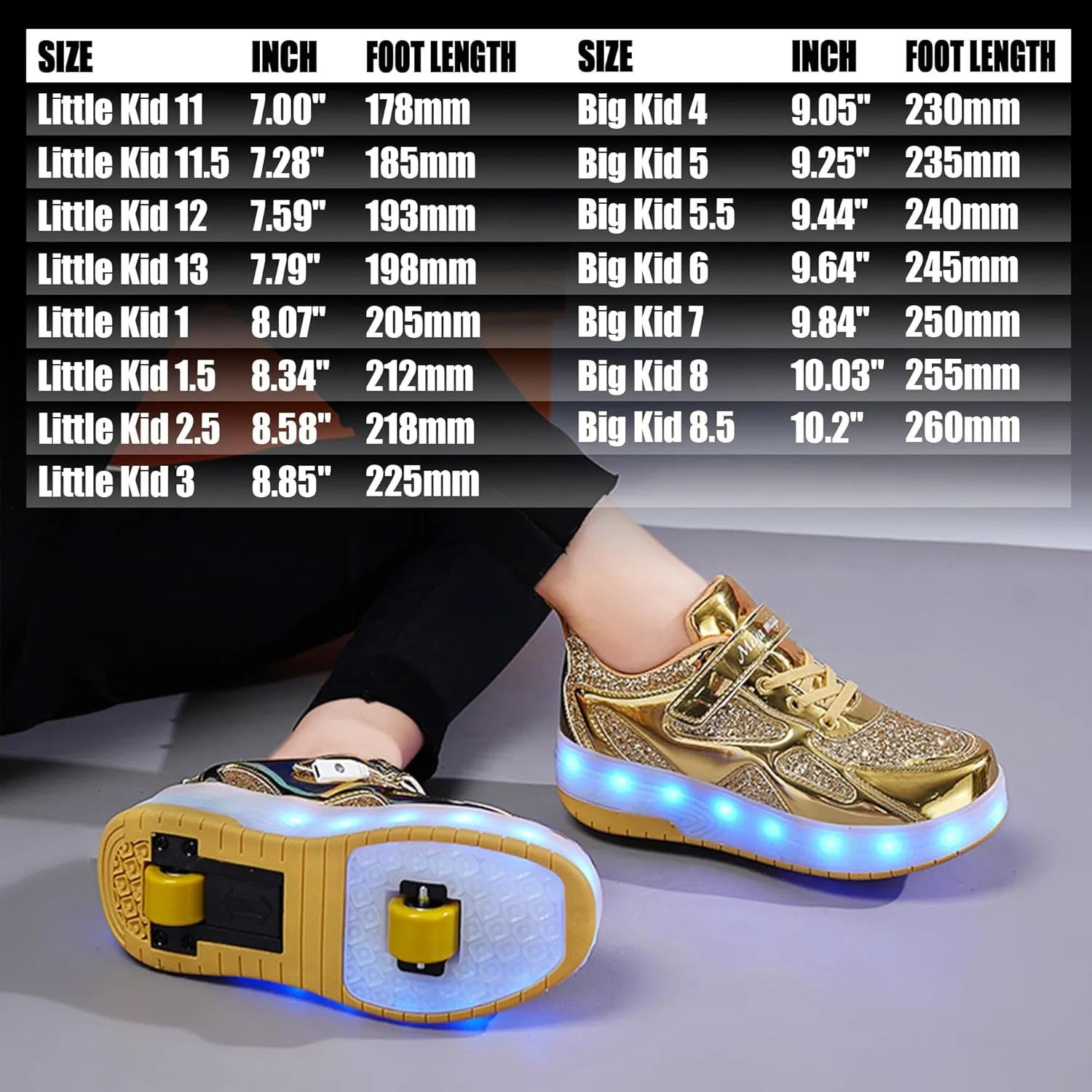 Wooowyet LED Roller Skate Shoes for Kids Boys Girls Light Up Fashion Sneakers Wheels Wheeled USB Rechargeable Hook&Loop