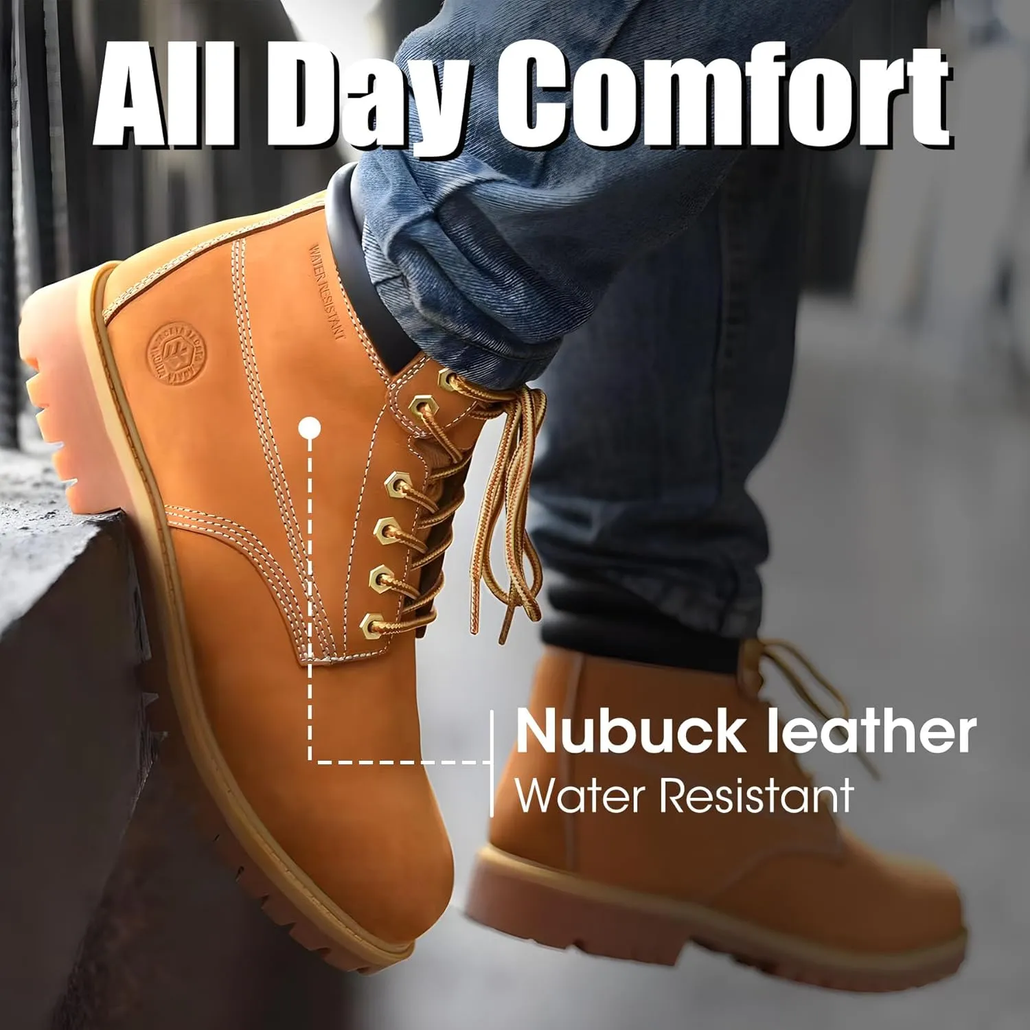 Work Boots For Men Steel/Soft Toe Non Slip Rubber Sole Resistant Utility Oil Mens Industrial Construction Boots