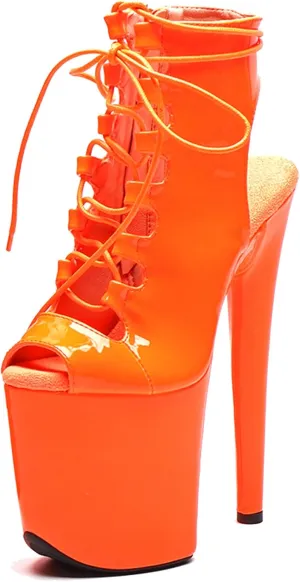 WUXIN H&P Women 8 Inch High Heel Lace-up Platform Open Toe Stiletto Exotic Pole Dancing Ankle Boots Shoes
