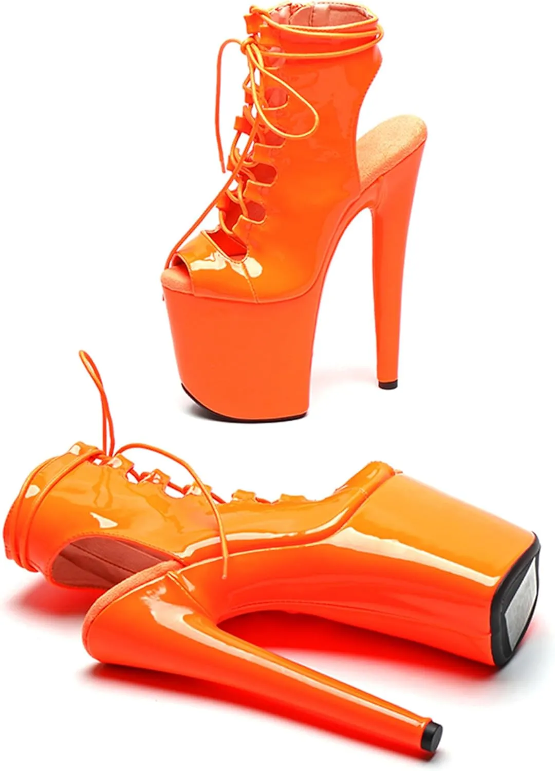 WUXIN H&P Women 8 Inch High Heel Lace-up Platform Open Toe Stiletto Exotic Pole Dancing Ankle Boots Shoes