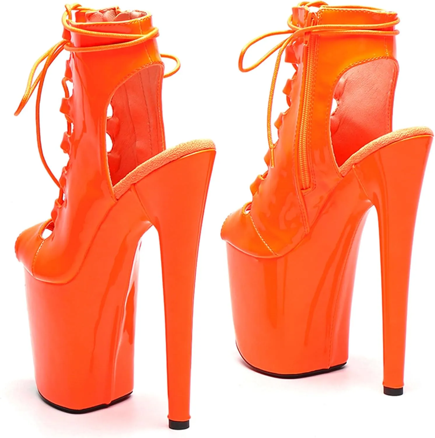 WUXIN H&P Women 8 Inch High Heel Lace-up Platform Open Toe Stiletto Exotic Pole Dancing Ankle Boots Shoes