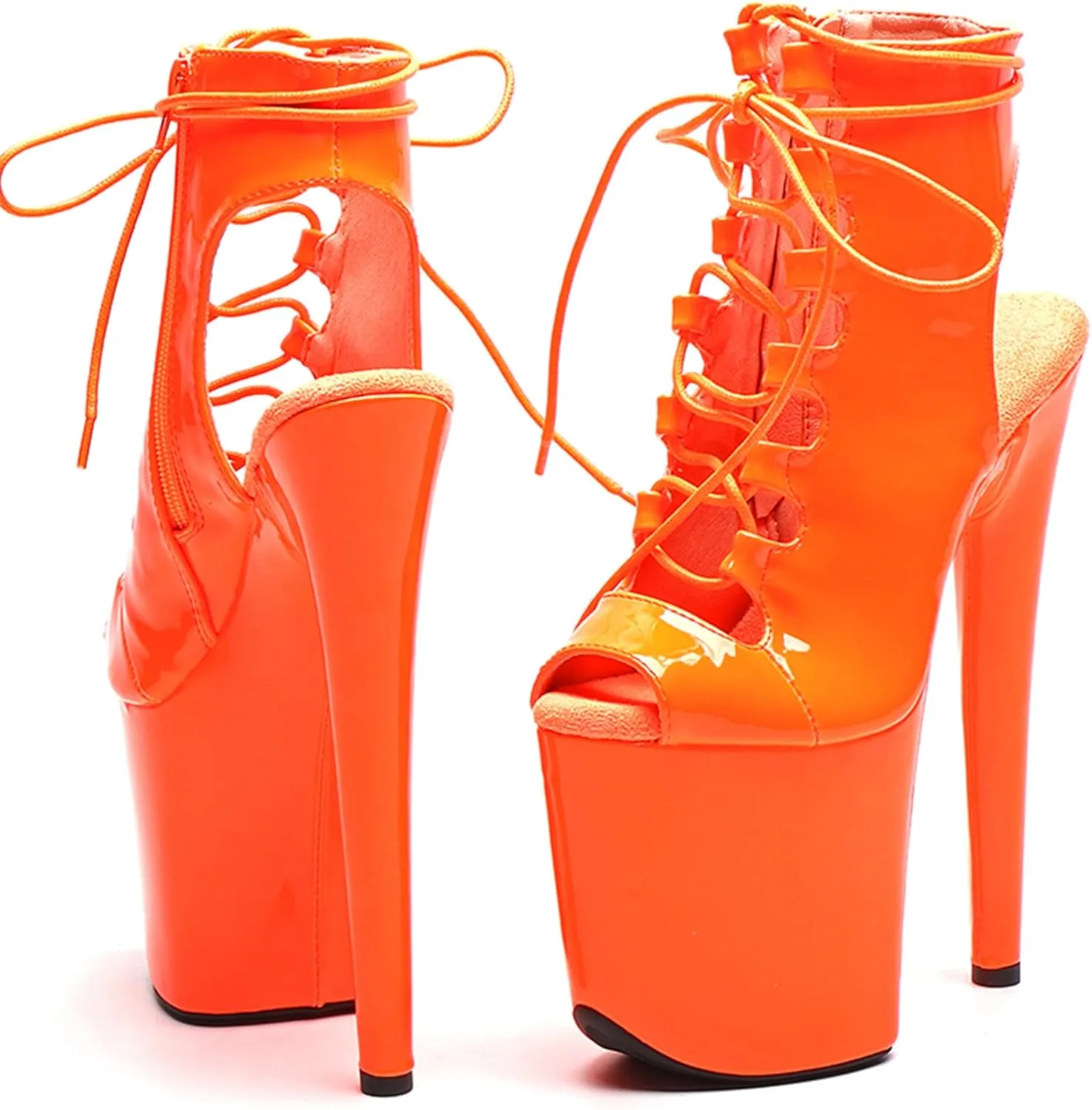 WUXIN H&P Women 8 Inch High Heel Lace-up Platform Open Toe Stiletto Exotic Pole Dancing Ankle Boots Shoes