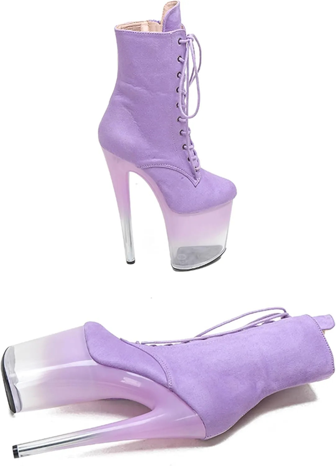 WUXIN H&P Women 8 Inch Pole Dancing Ankle Boots Lace-up Platform Stiletto Exotic High Heel Shoes