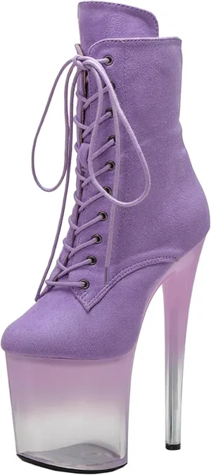 WUXIN H&P Women 8 Inch Pole Dancing Ankle Boots Lace-up Platform Stiletto Exotic High Heel Shoes