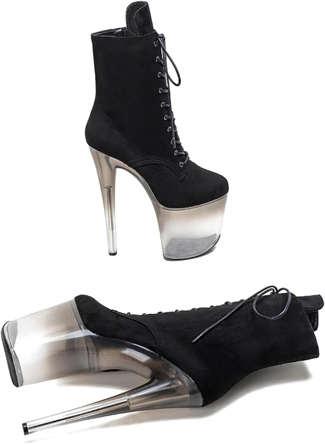 WUXIN H&P Women 8 Inch Pole Dancing Ankle Boots Lace-up Platform Stiletto Exotic High Heel Shoes