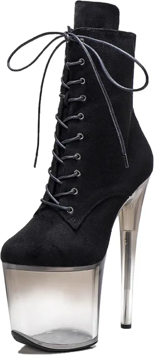 WUXIN H&P Women 8 Inch Pole Dancing Ankle Boots Lace-up Platform Stiletto Exotic High Heel Shoes