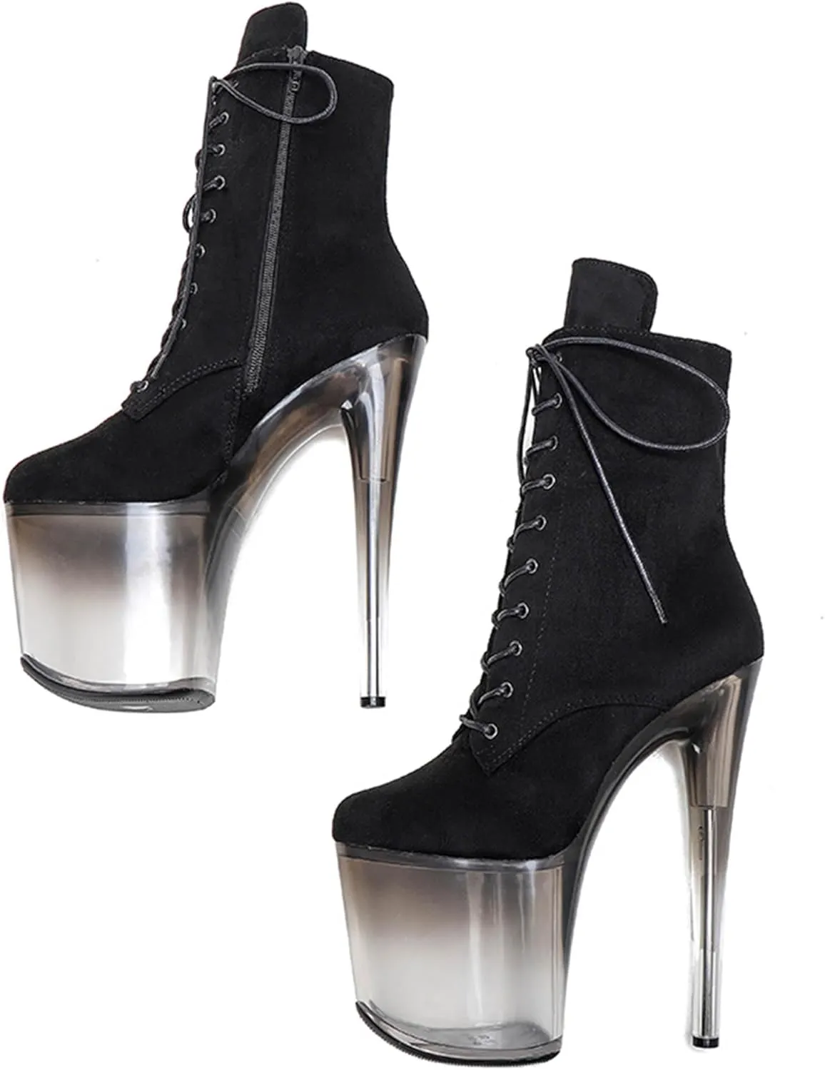 WUXIN H&P Women 8 Inch Pole Dancing Ankle Boots Lace-up Platform Stiletto Exotic High Heel Shoes