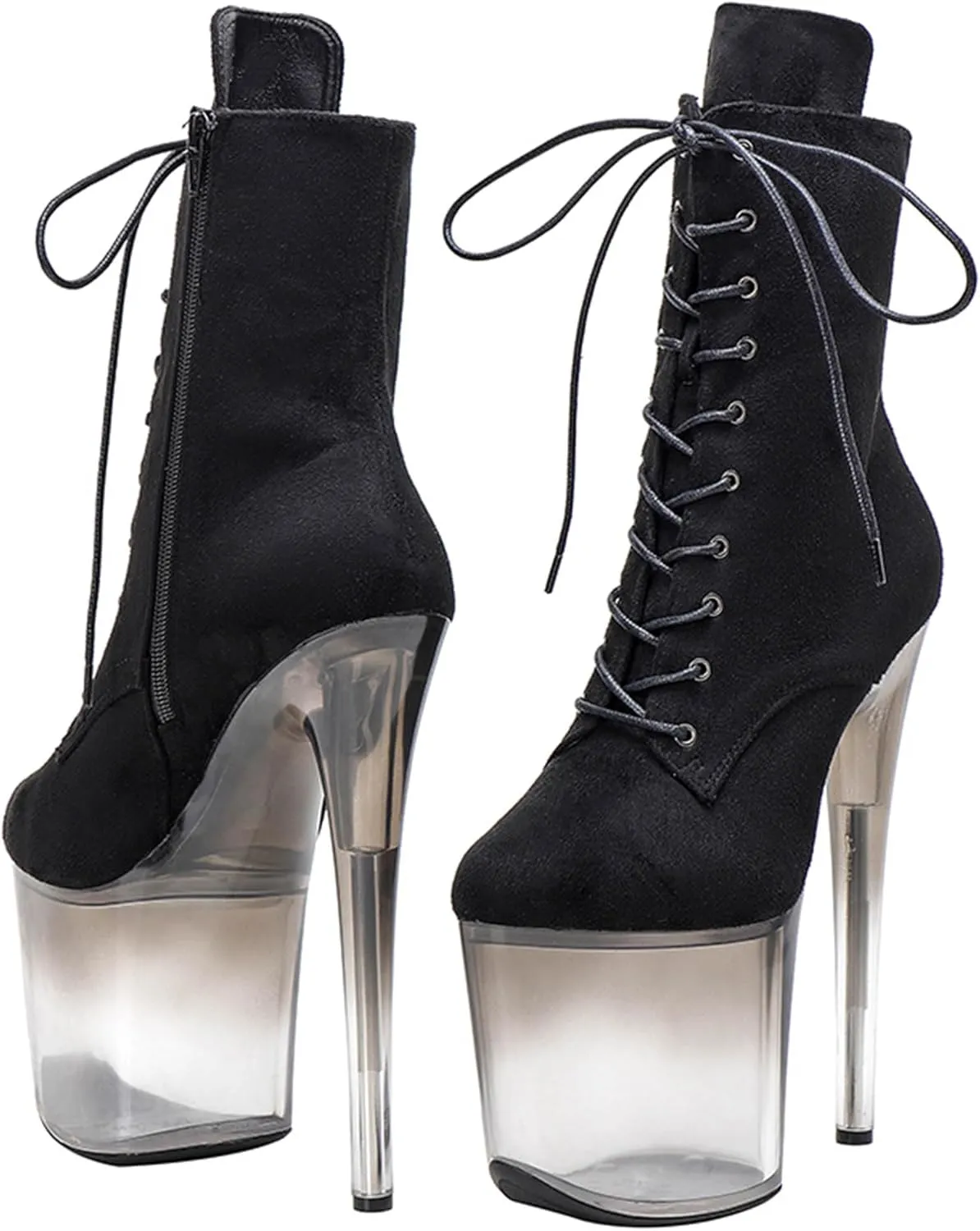 WUXIN H&P Women 8 Inch Pole Dancing Ankle Boots Lace-up Platform Stiletto Exotic High Heel Shoes