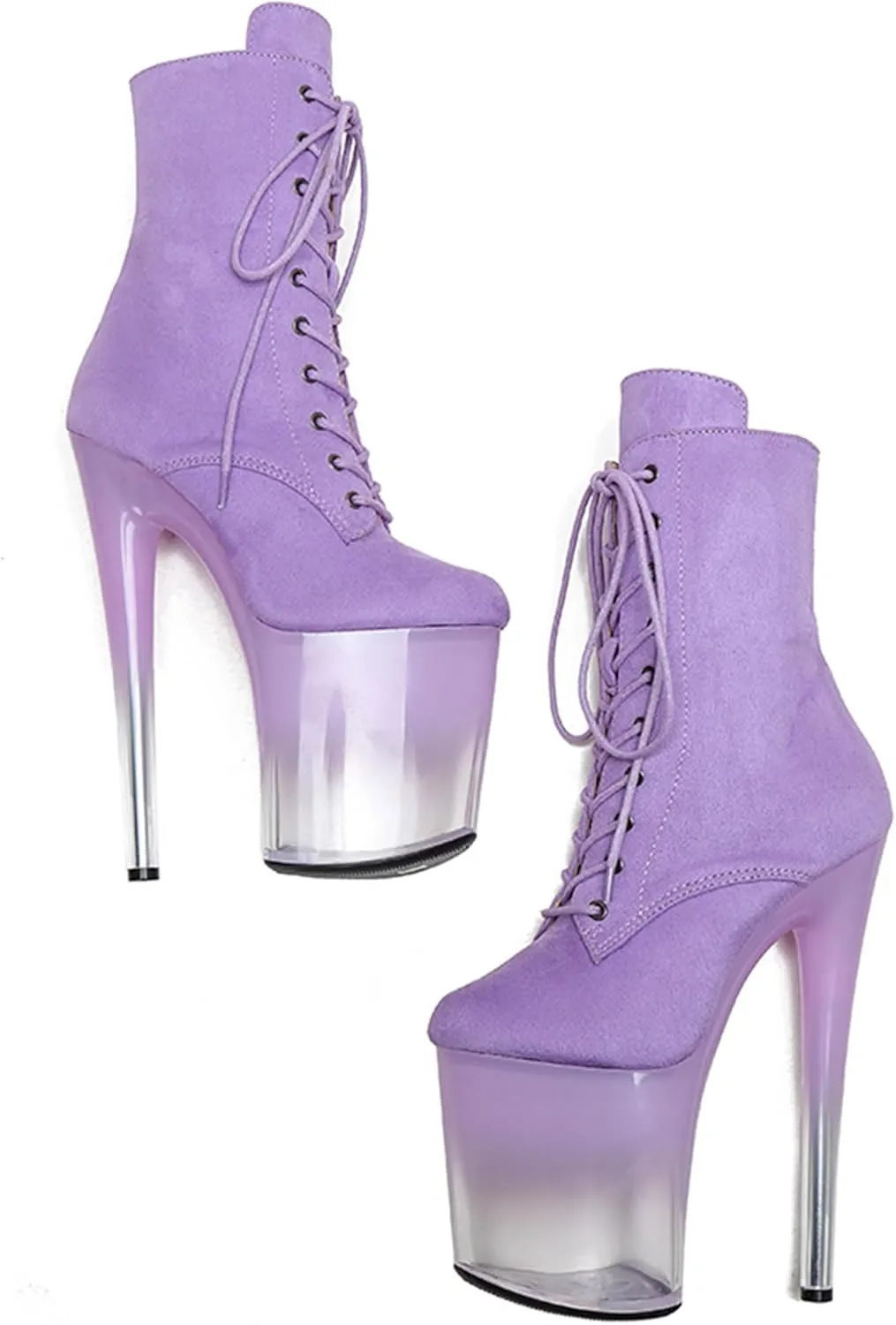 WUXIN H&P Women 8 Inch Pole Dancing Ankle Boots Lace-up Platform Stiletto Exotic High Heel Shoes