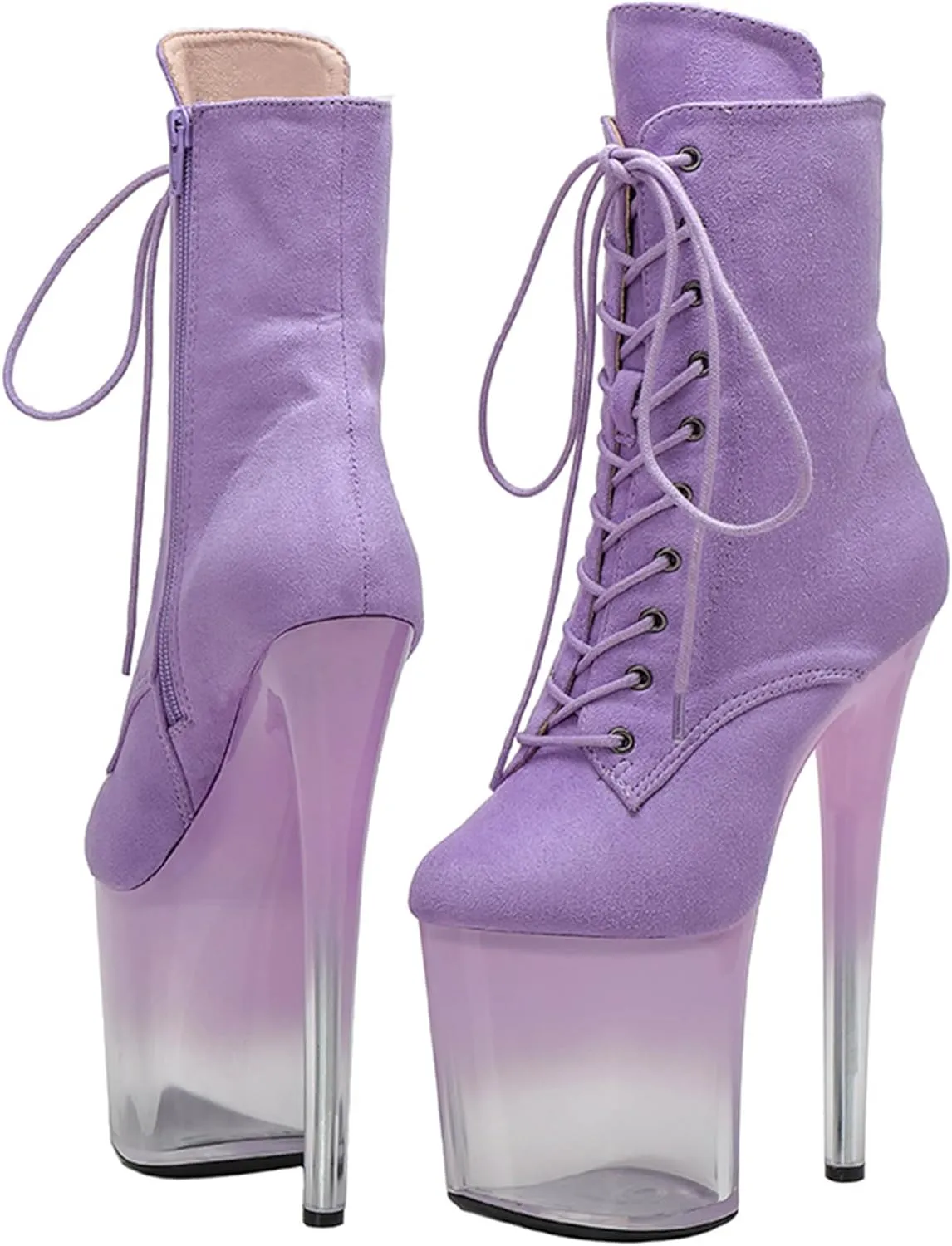 WUXIN H&P Women 8 Inch Pole Dancing Ankle Boots Lace-up Platform Stiletto Exotic High Heel Shoes