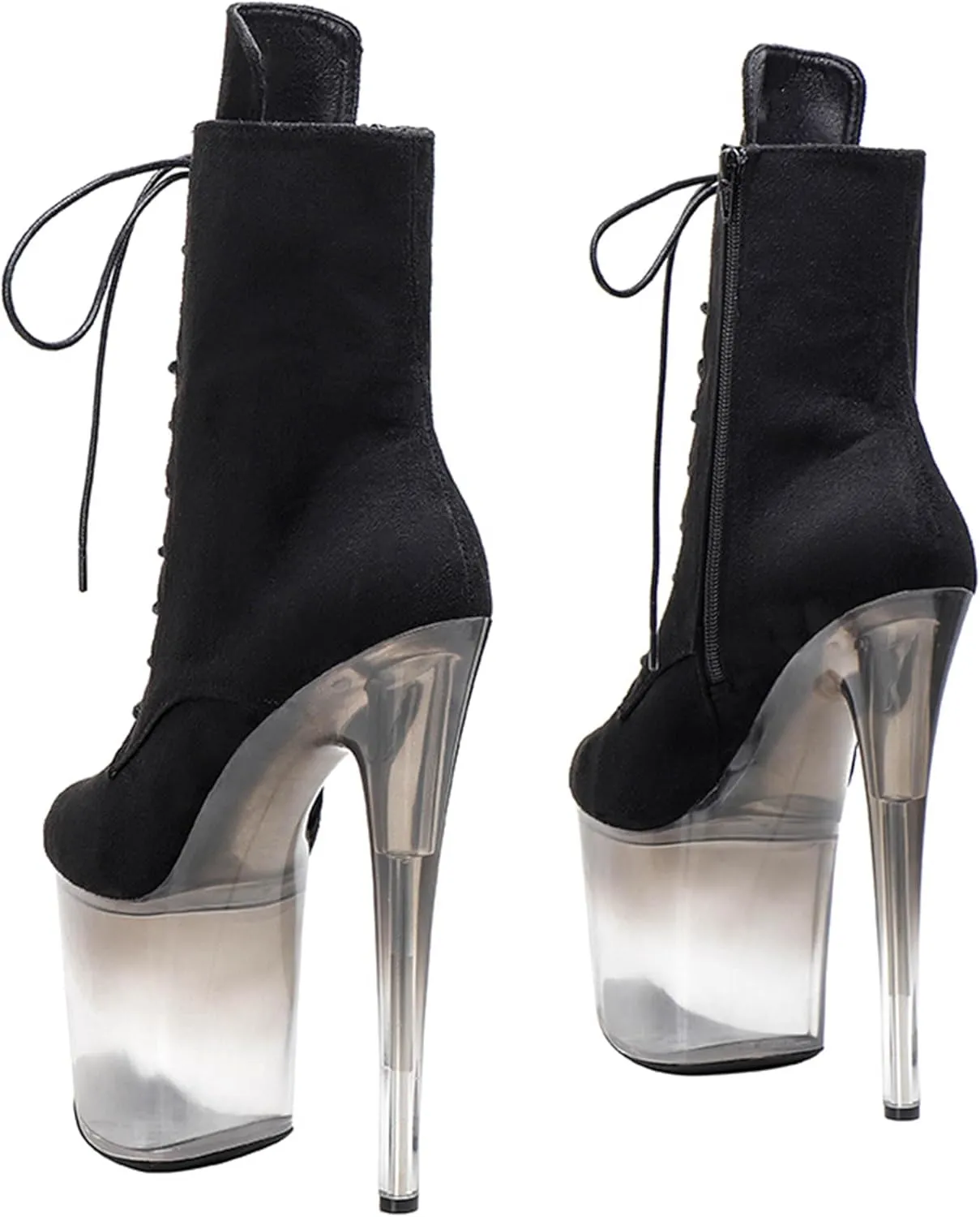 WUXIN H&P Women 8 Inch Pole Dancing Ankle Boots Lace-up Platform Stiletto Exotic High Heel Shoes