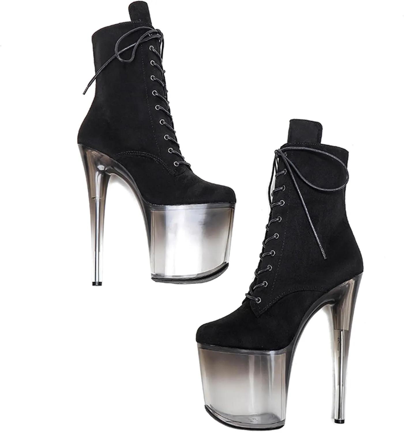 WUXIN H&P Women 8 Inch Pole Dancing Ankle Boots Lace-up Platform Stiletto Exotic High Heel Shoes