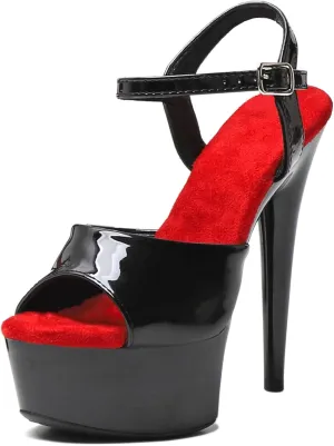WUXIN H&P Women's 6 in Platform Sandal Heels With Ankle-Strap - Sexy Pole Dance High Heel, 15 cm Exotic Dancer Shoes Stiletto