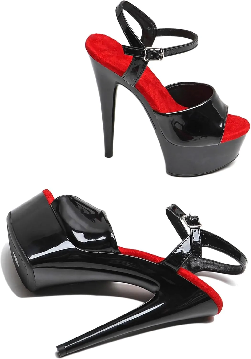 WUXIN H&P Women's 6 in Platform Sandal Heels With Ankle-Strap - Sexy Pole Dance High Heel, 15 cm Exotic Dancer Shoes Stiletto