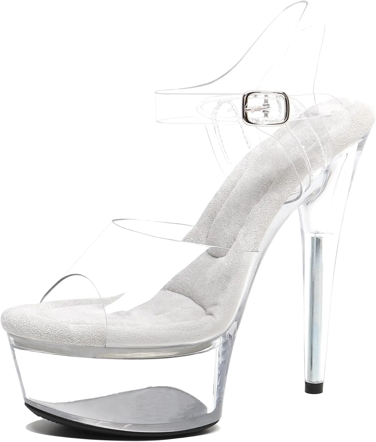 WUXIN H&P Women's 6in Clear Platform High Heels Ankle-Strap Sexy Stiletto Pole Dance Exotic Sandal Shoes