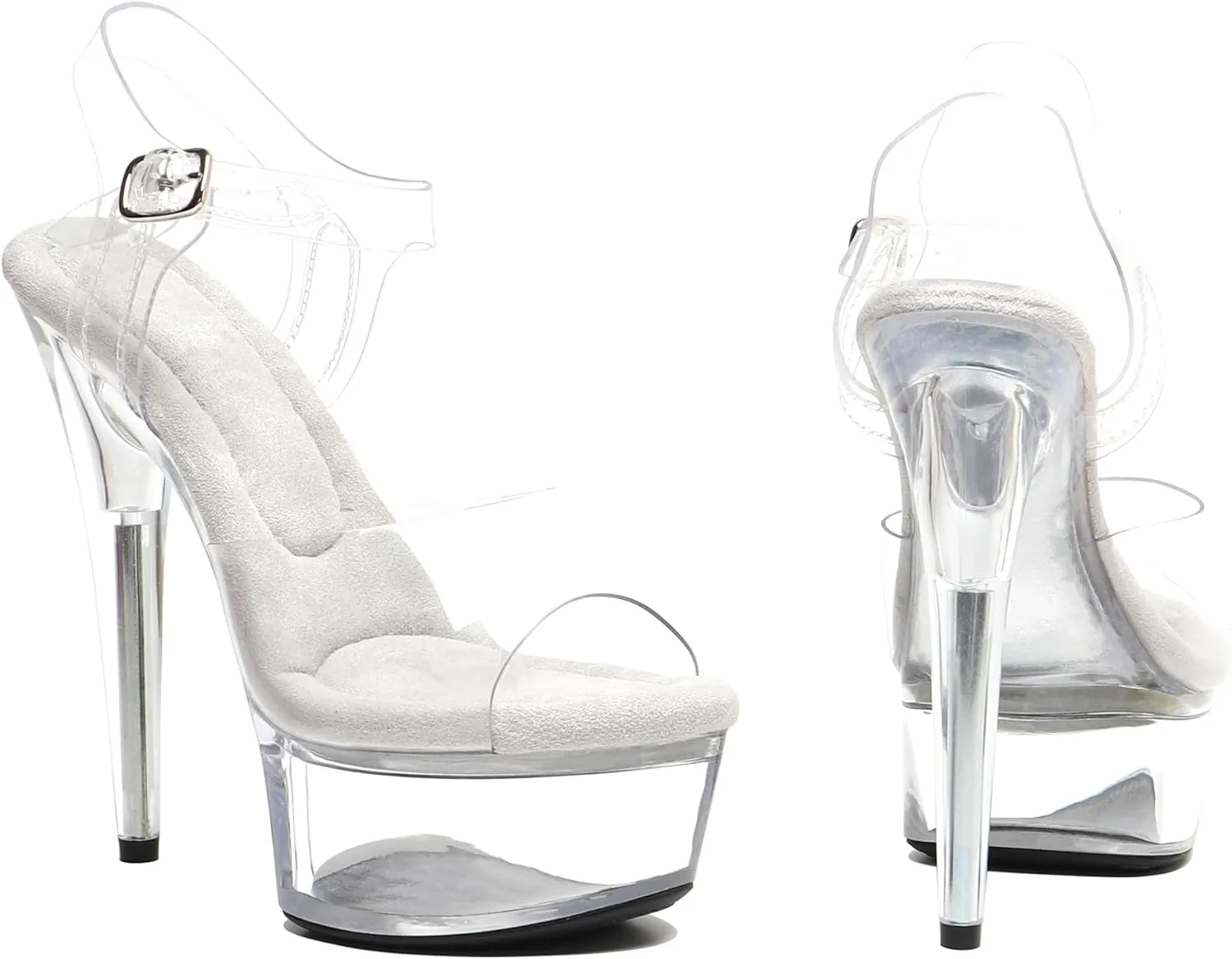 WUXIN H&P Women's 6in Clear Platform High Heels Ankle-Strap Sexy Stiletto Pole Dance Exotic Sandal Shoes