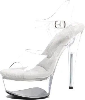 WUXIN H&P Women's 6in Clear Platform High Heels Ankle-Strap Sexy Stiletto Pole Dance Exotic Sandal Shoes