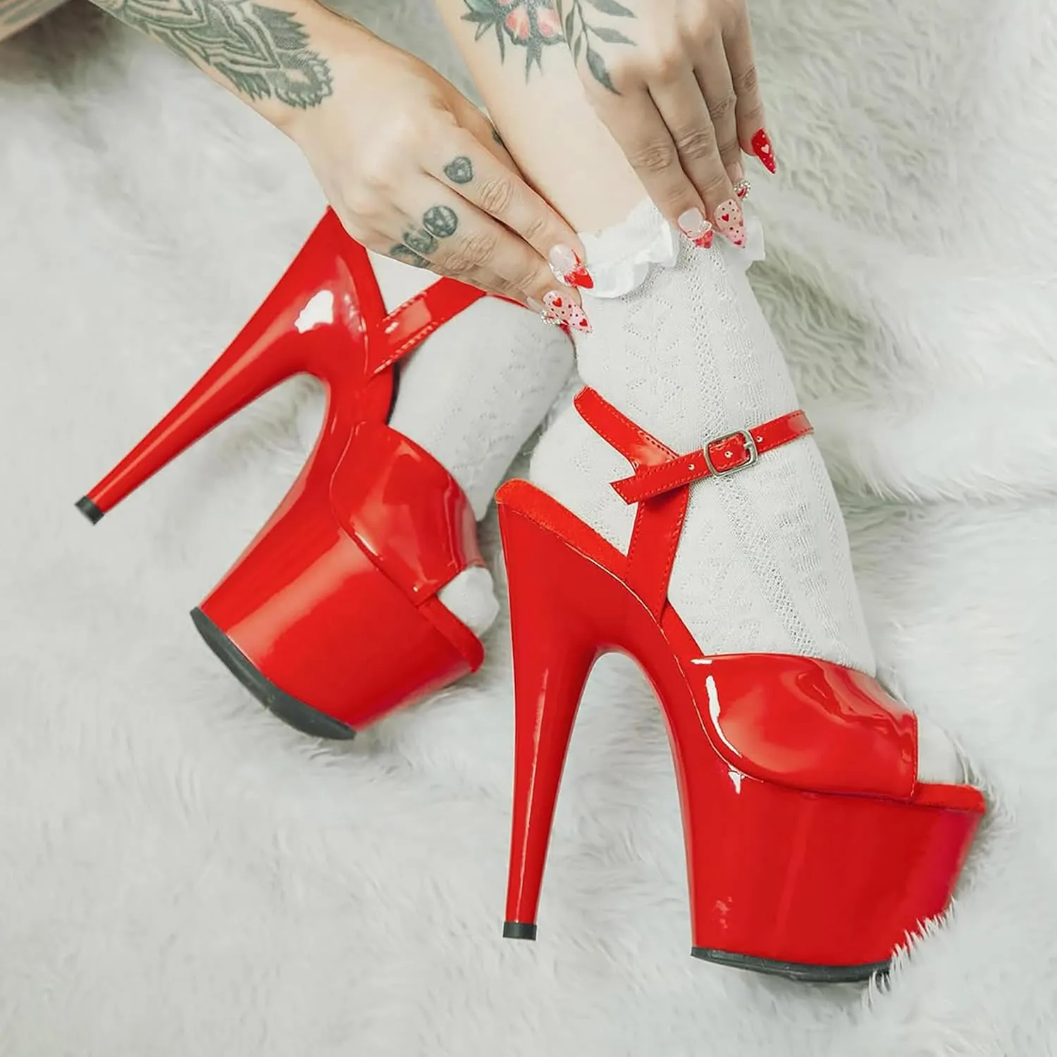 WUXIN H&P Women's 7 in Platform Sandal Heels With Ankle-Strap - Sexy Pole Dance High Heel Shoes for Exotic Dancers - 17 cm Stiletto