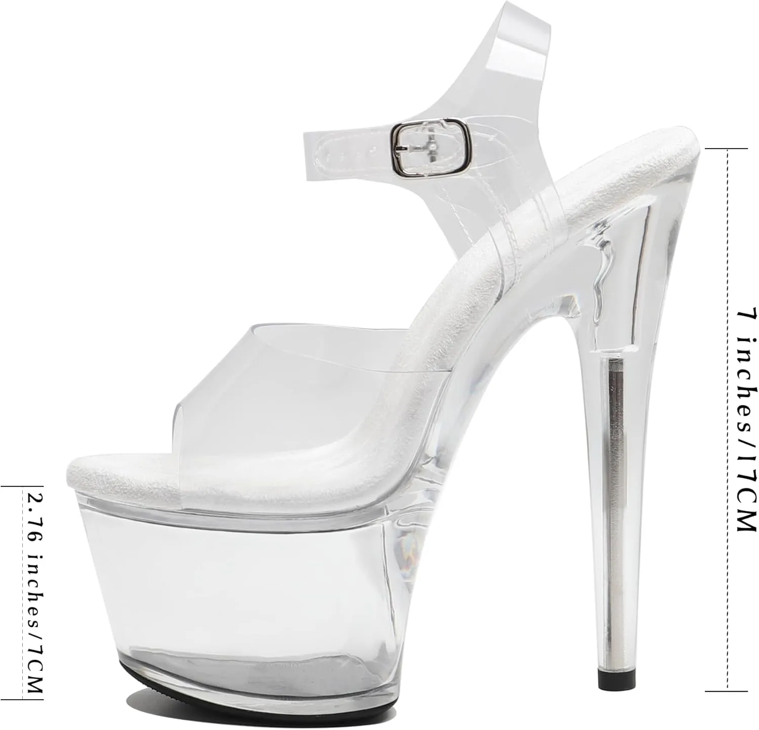 WUXIN H&P Women's 7 Inch Clear Platform Heels - Ankle-Strap Sexy Pole Dance High Heel, Exotic Dancer Shoes Stiletto 6-8 Inch