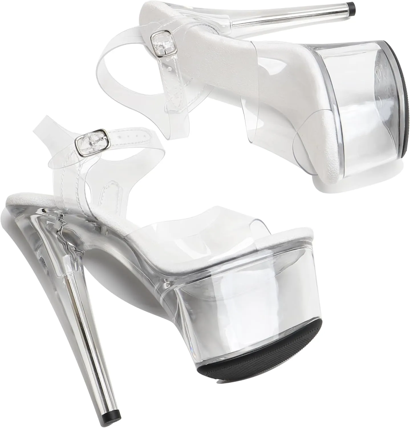 WUXIN H&P Women's 7 Inch Clear Platform Heels - Ankle-Strap Sexy Pole Dance High Heel, Exotic Dancer Shoes Stiletto 6-8 Inch