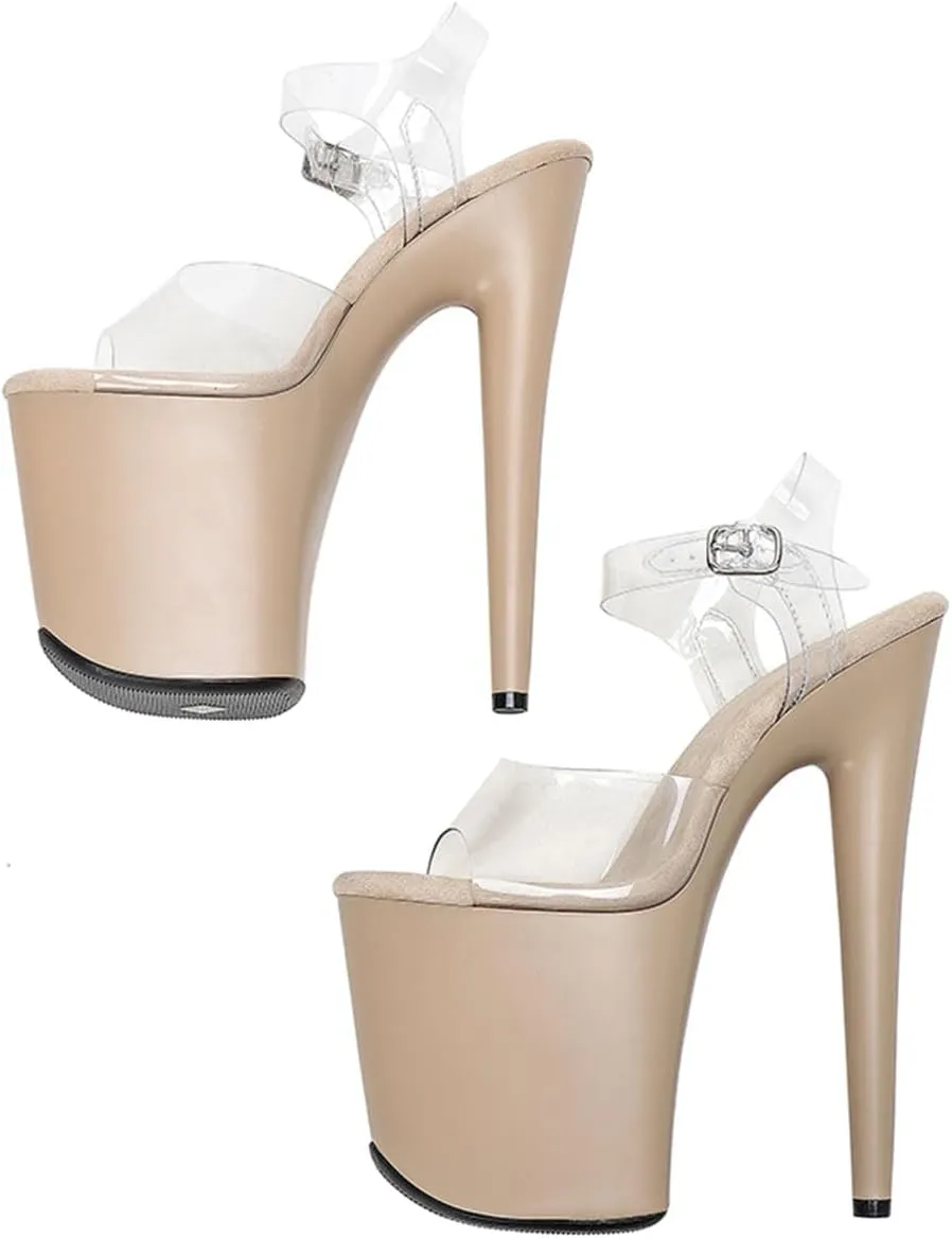 WUXIN H&P Women's 8 Inch Exotic Clear High Heel Sandal Platform Stiletto Pole Dance shoes