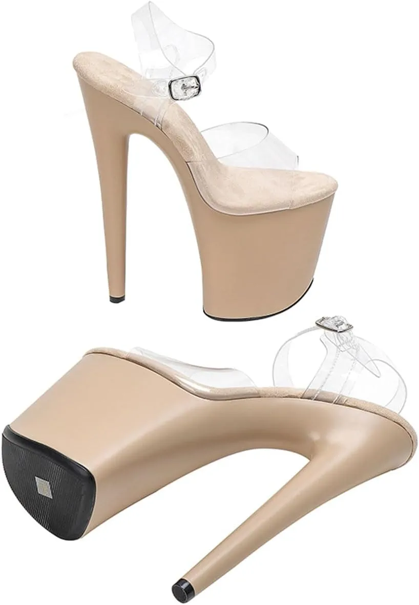 WUXIN H&P Women's 8 Inch Exotic Clear High Heel Sandal Platform Stiletto Pole Dance shoes