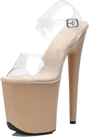 WUXIN H&P Women's 8 Inch Exotic Clear High Heel Sandal Platform Stiletto Pole Dance shoes