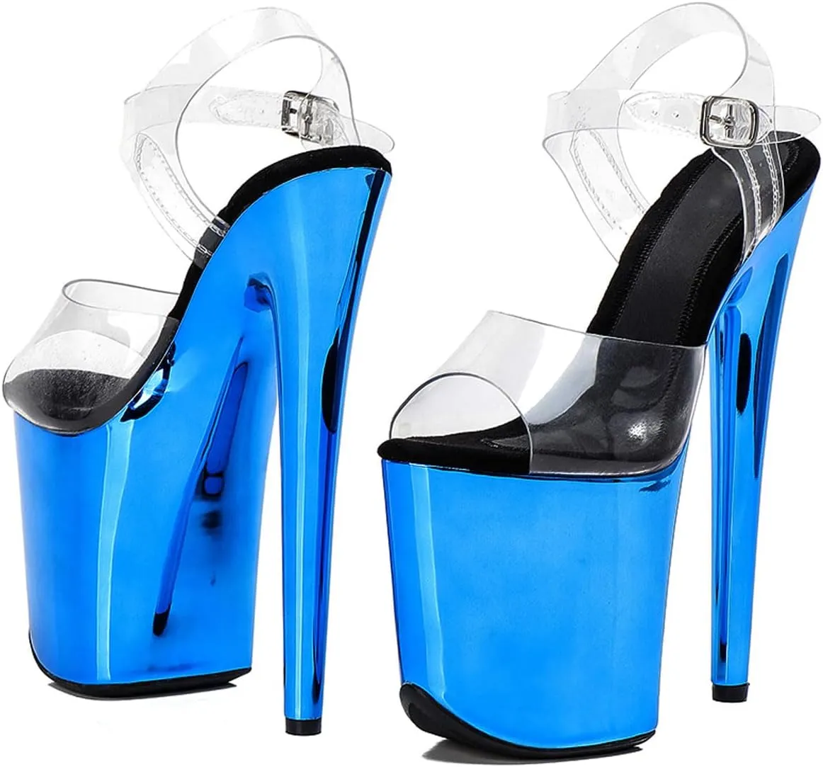 WUXIN H&P Women's Clear Exotic Pole Dance Ankle-Strap Sandal 8 Inch Mirror Platform Sexy Round Toe Fashion Model Stiletto Custom Dress shoes High Heel