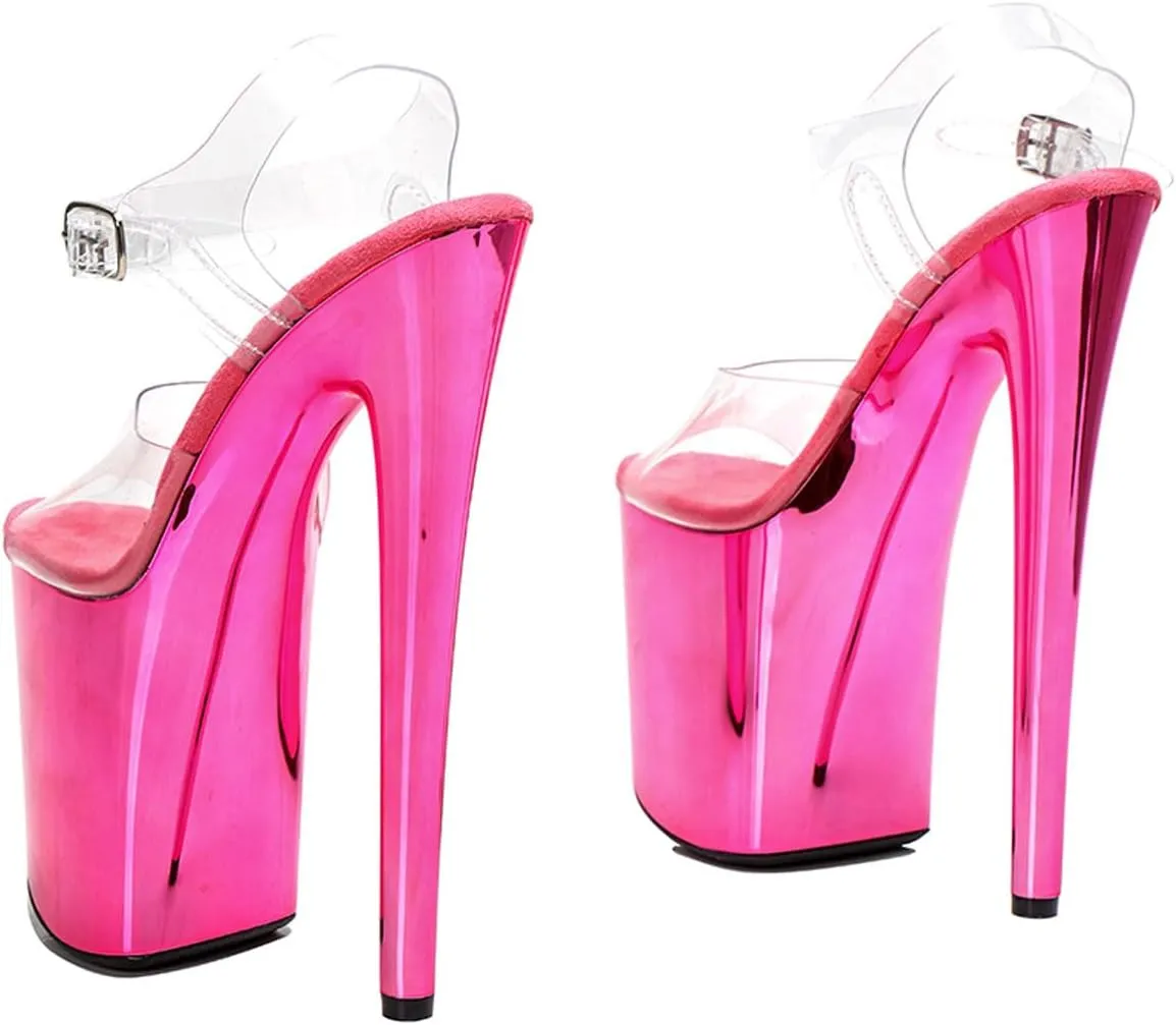 WUXIN H&P Women's Clear Exotic Pole Dance Ankle-Strap Sandal 8 Inch Mirror Platform Sexy Round Toe Fashion Model Stiletto Custom Dress shoes High Heel