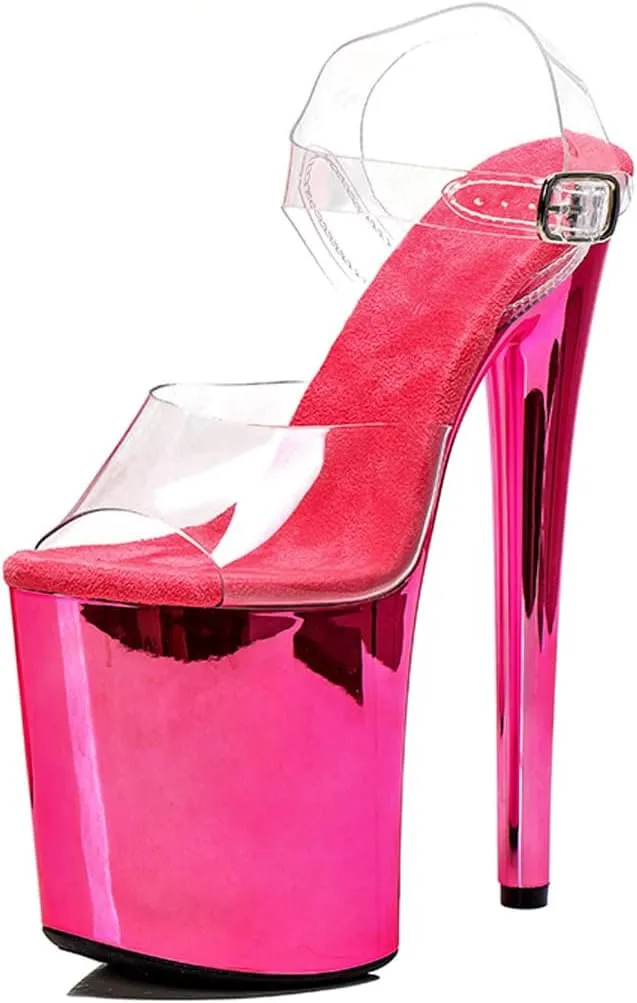 WUXIN H&P Women's Clear Exotic Pole Dance Ankle-Strap Sandal 8 Inch Mirror Platform Sexy Round Toe Fashion Model Stiletto Custom Dress shoes High Heel