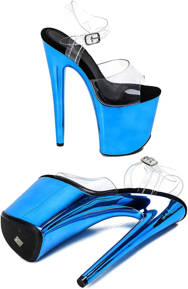 WUXIN H&P Women's Clear Exotic Pole Dance Ankle-Strap Sandal 8 Inch Mirror Platform Sexy Round Toe Fashion Model Stiletto Custom Dress shoes High Heel