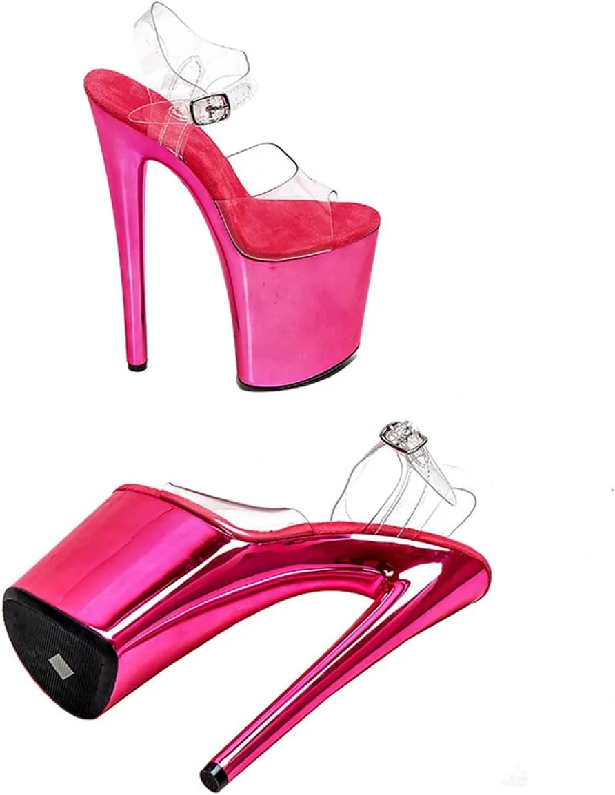 WUXIN H&P Women's Clear Exotic Pole Dance Ankle-Strap Sandal 8 Inch Mirror Platform Sexy Round Toe Fashion Model Stiletto Custom Dress shoes High Heel