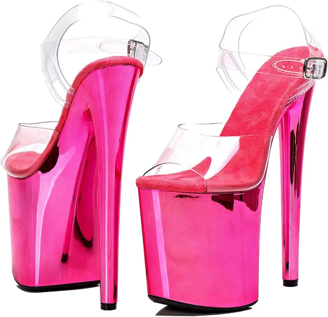 WUXIN H&P Women's Clear Exotic Pole Dance Ankle-Strap Sandal 8 Inch Mirror Platform Sexy Round Toe Fashion Model Stiletto Custom Dress shoes High Heel
