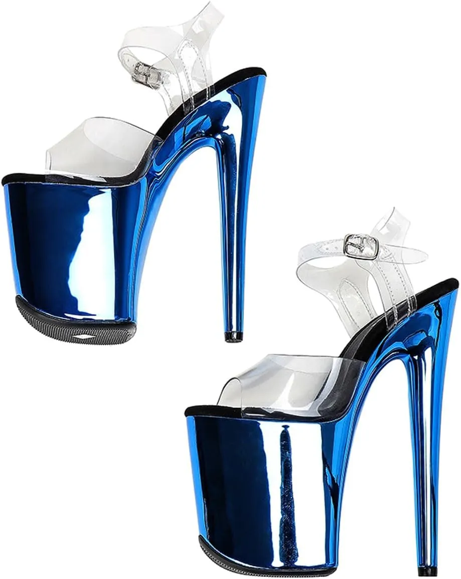 WUXIN H&P Women's Clear Exotic Pole Dance Ankle-Strap Sandal 8 Inch Mirror Platform Sexy Round Toe Fashion Model Stiletto Custom Dress shoes High Heel