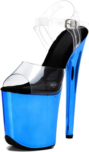 WUXIN H&P Women's Clear Exotic Pole Dance Ankle-Strap Sandal 8 Inch Mirror Platform Sexy Round Toe Fashion Model Stiletto Custom Dress shoes High Heel