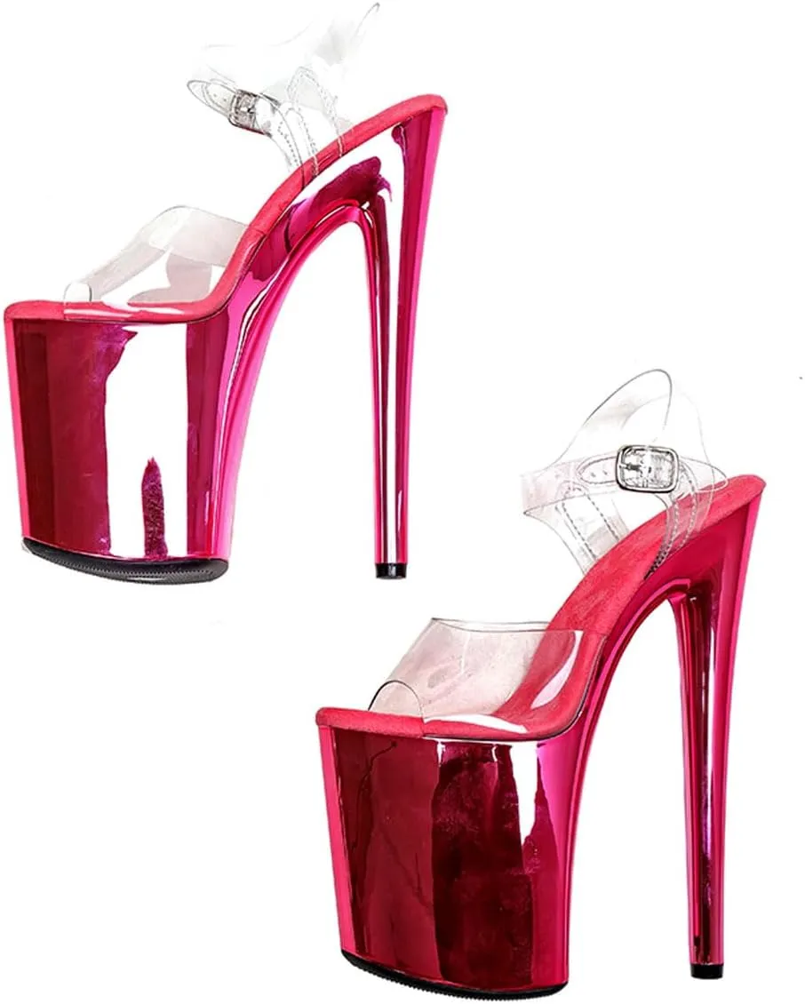 WUXIN H&P Women's Clear Exotic Pole Dance Ankle-Strap Sandal 8 Inch Mirror Platform Sexy Round Toe Fashion Model Stiletto Custom Dress shoes High Heel