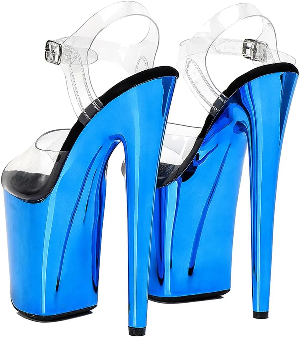 WUXIN H&P Women's Clear Exotic Pole Dance Ankle-Strap Sandal 8 Inch Mirror Platform Sexy Round Toe Fashion Model Stiletto Custom Dress shoes High Heel