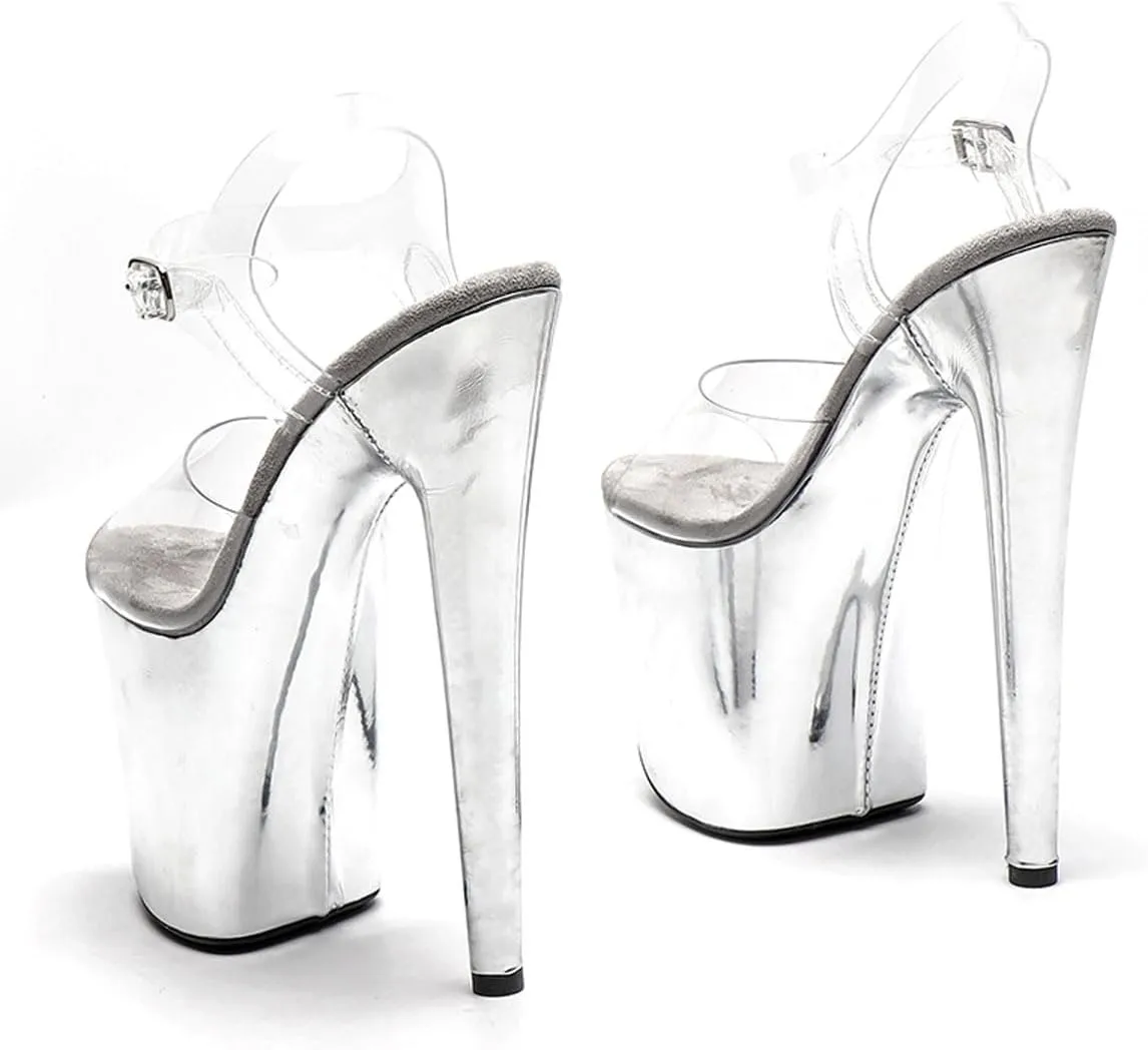 WUXIN H&P Women's Clear Exotic Pole Dance Ankle-Strap Sandal 8 Inch Mirror Round Toe Platform Fashion Model Sexy Stiletto Custom Dress shoes High Heel