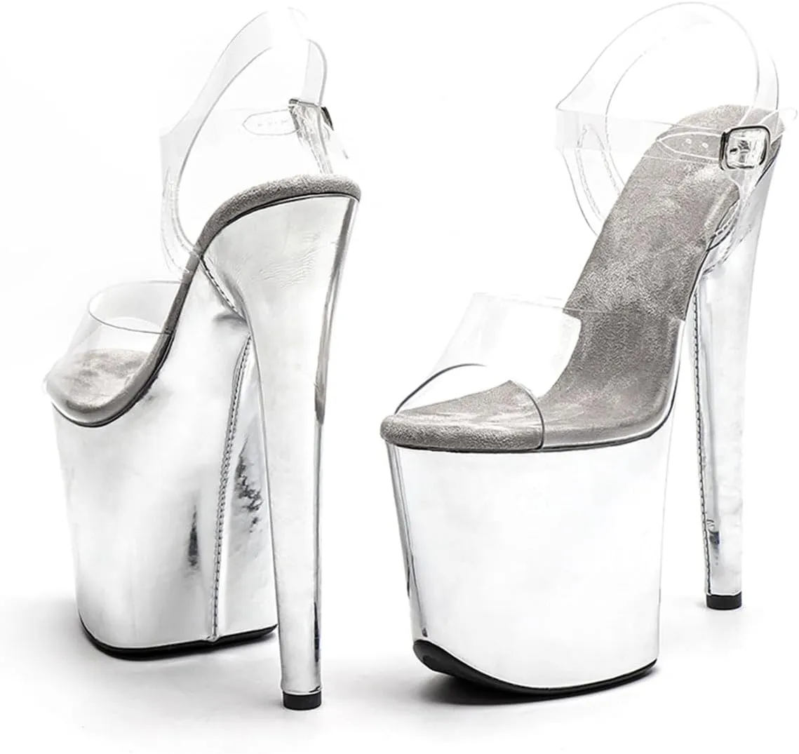 WUXIN H&P Women's Clear Exotic Pole Dance Ankle-Strap Sandal 8 Inch Mirror Round Toe Platform Fashion Model Sexy Stiletto Custom Dress shoes High Heel