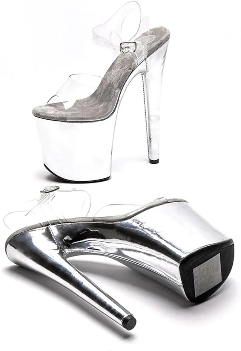 WUXIN H&P Women's Clear Exotic Pole Dance Ankle-Strap Sandal 8 Inch Mirror Round Toe Platform Fashion Model Sexy Stiletto Custom Dress shoes High Heel
