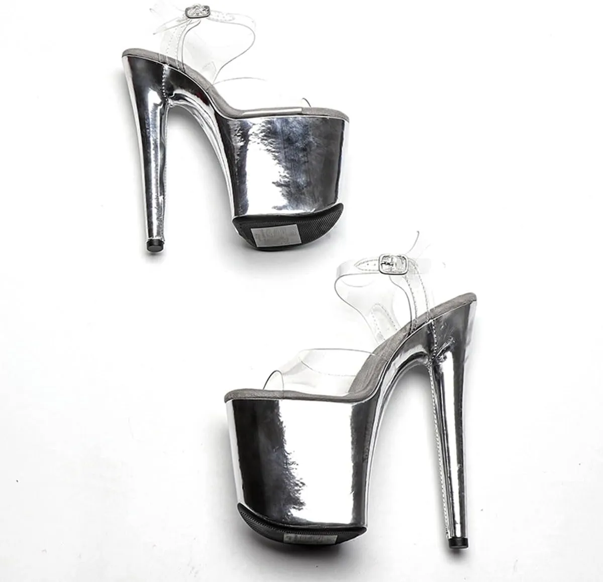 WUXIN H&P Women's Clear Exotic Pole Dance Ankle-Strap Sandal 8 Inch Mirror Round Toe Platform Fashion Model Sexy Stiletto Custom Dress shoes High Heel