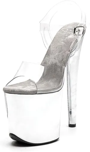 WUXIN H&P Women's Clear Exotic Pole Dance Ankle-Strap Sandal 8 Inch Mirror Round Toe Platform Fashion Model Sexy Stiletto Custom Dress shoes High Heel