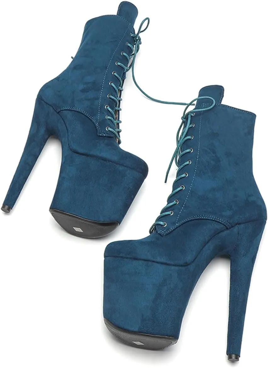 WUXIN H&P Women's Exotic High Heel 8 Inch Round Toe Sexy Suede Custom Fashion Platform Lace-up Stiletto Pole Dance Ankle Short Boots Dress Shoes