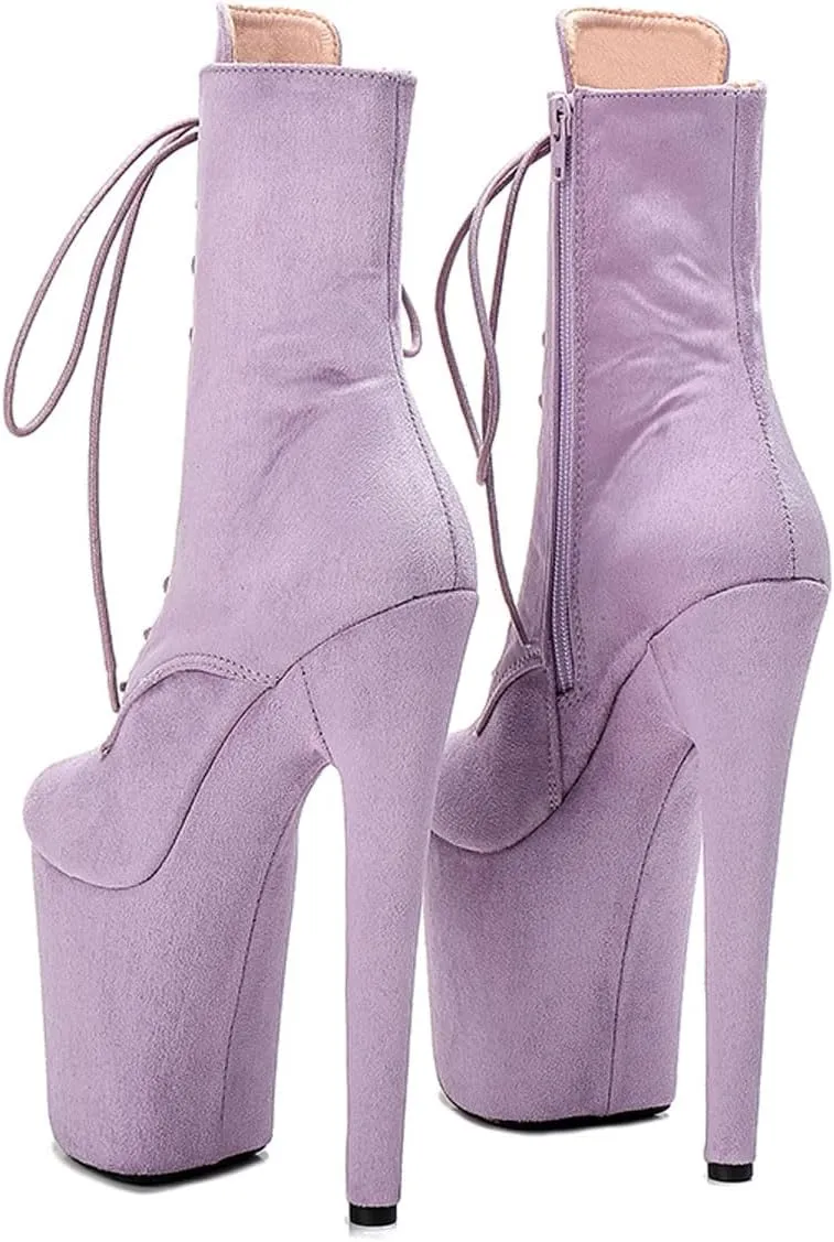 WUXIN H&P Women's Exotic High Heel 8 Inch Round Toe Sexy Suede Custom Fashion Platform Lace-up Stiletto Pole Dance Ankle Short Boots Dress Shoes